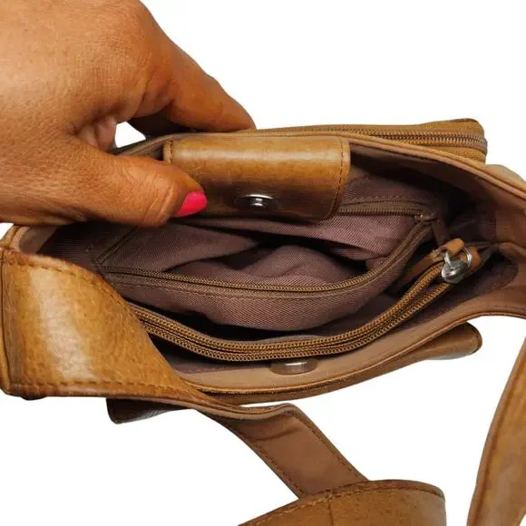 Vintage Fossil Purse Brown Tan Cognac Weathered Y2k 2000s Shoulder Boho Leather - Picture 10 of 16